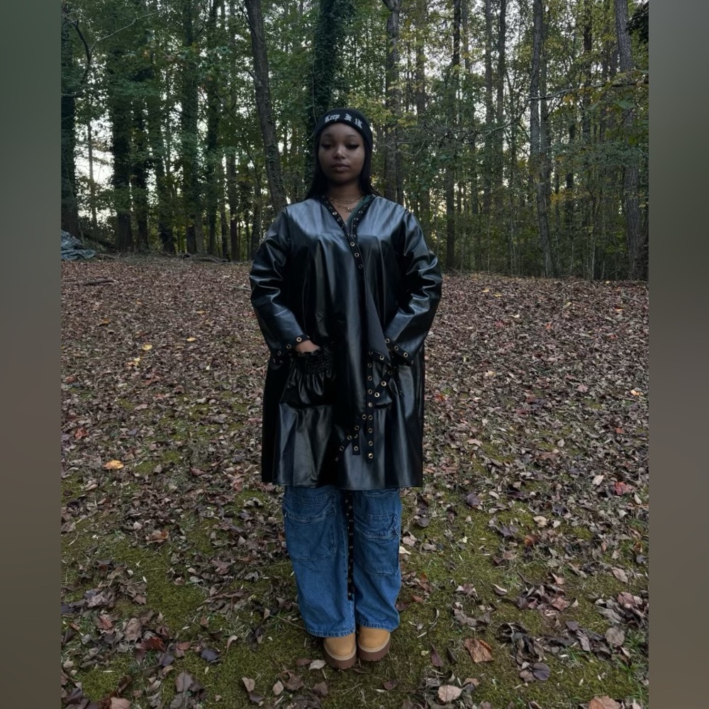 Black Leather Brass Button Topper - image 1